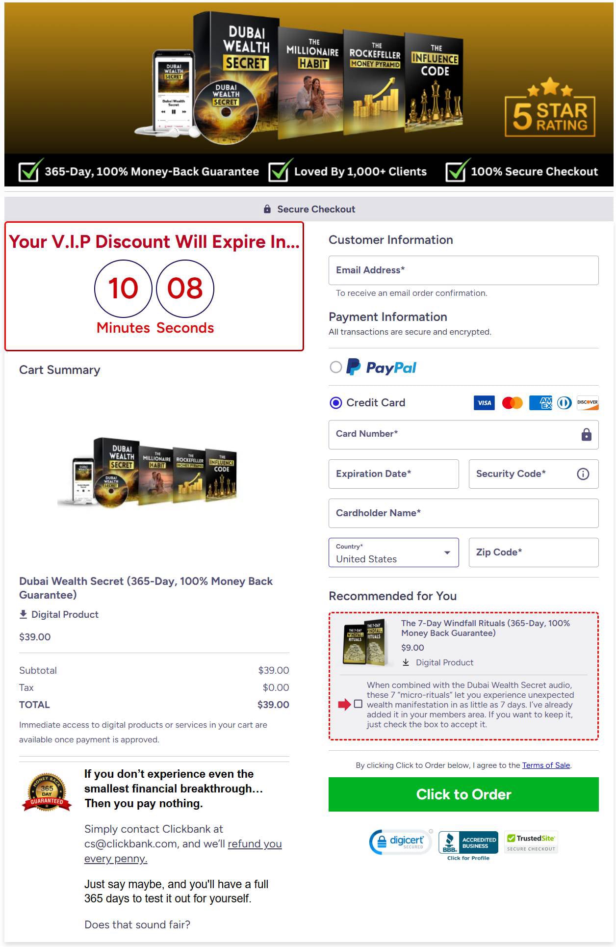 Dubai Wealth Secret Checkout Page